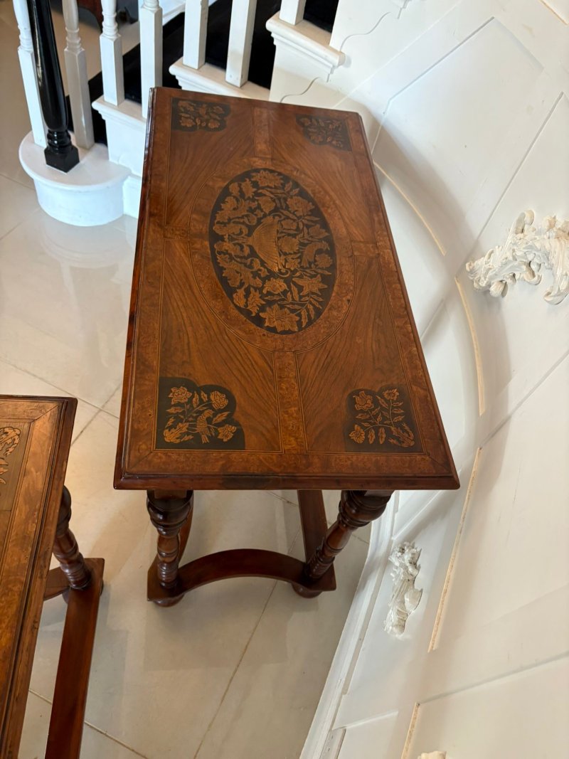 Outstanding Quality Pair of Antique Victorian Burr Walnut Marquetry Inlaid Console Tables - Image 6